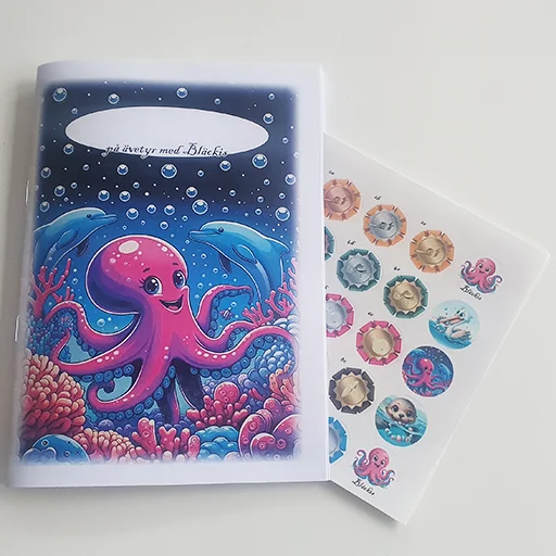 På äventyr med Bläckis with its sticker sheet